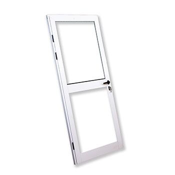 PUERTA DE UNA HOJA LACADA EN BLANCO Y ENCHAPE DE CRISTAL DE 6MM DE 800X2100