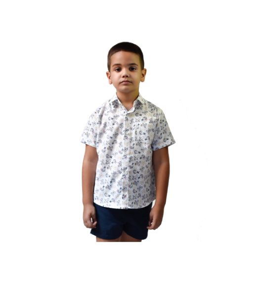 CONJUNTO DE CAMISA MC Y SHORT DE JOVENCITO  ESTAMP. FOND BLANCO 