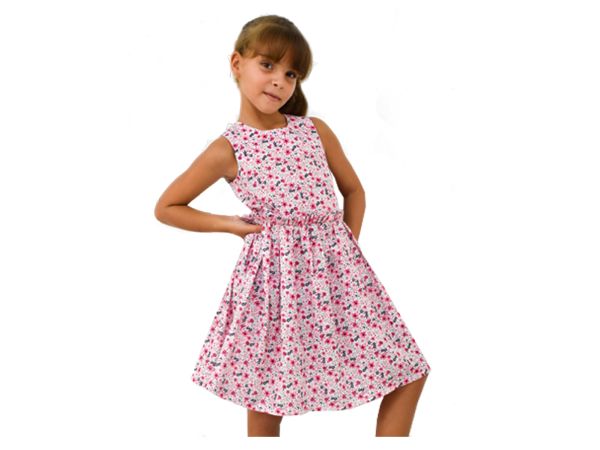 VESTIDO PARA NIÑA SIN CUELLO CAMISERO ESTAMPADO ROSA